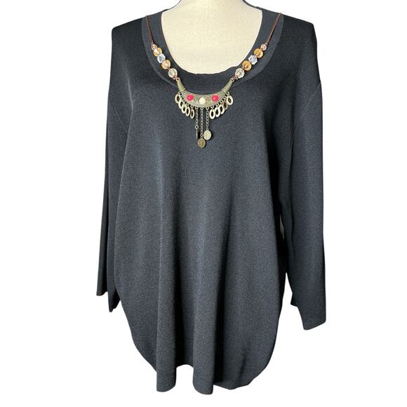 Joseph A. Women's Fine Knit Sweater in Black w/Attached Necklace Size 1X - Picture 1 of 7